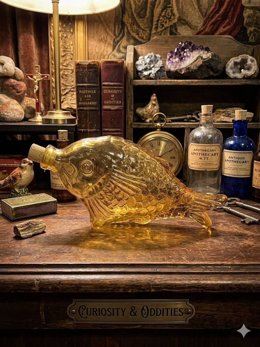 Vintage Amber Glass Figural Fish Glass Decanter BEAUTIFUL MINT! ***READ*
